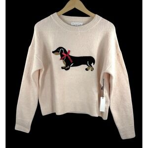 Threaded Leaf Dachshund Dog Print Sweater Novelty preppy old money 90s sz S